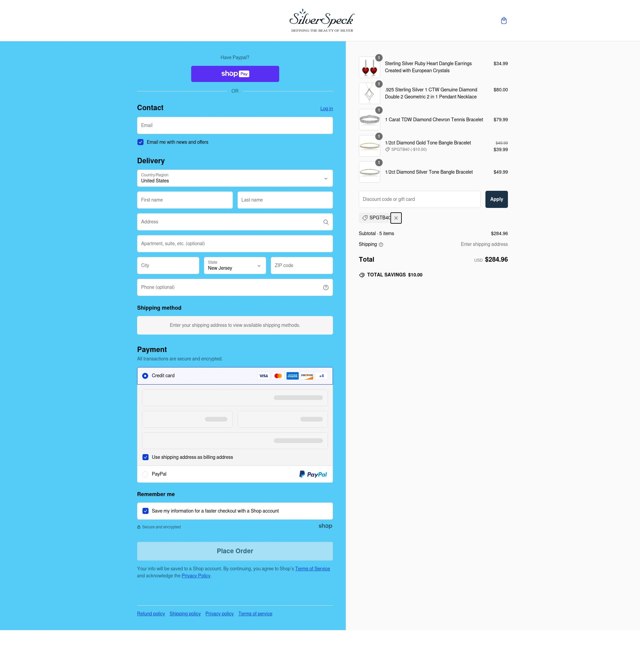 SilverSpeck checkout page showing SilverSpeck promo code box | Screenshot taken by SimplyCodes community member on Feb 20, 2025