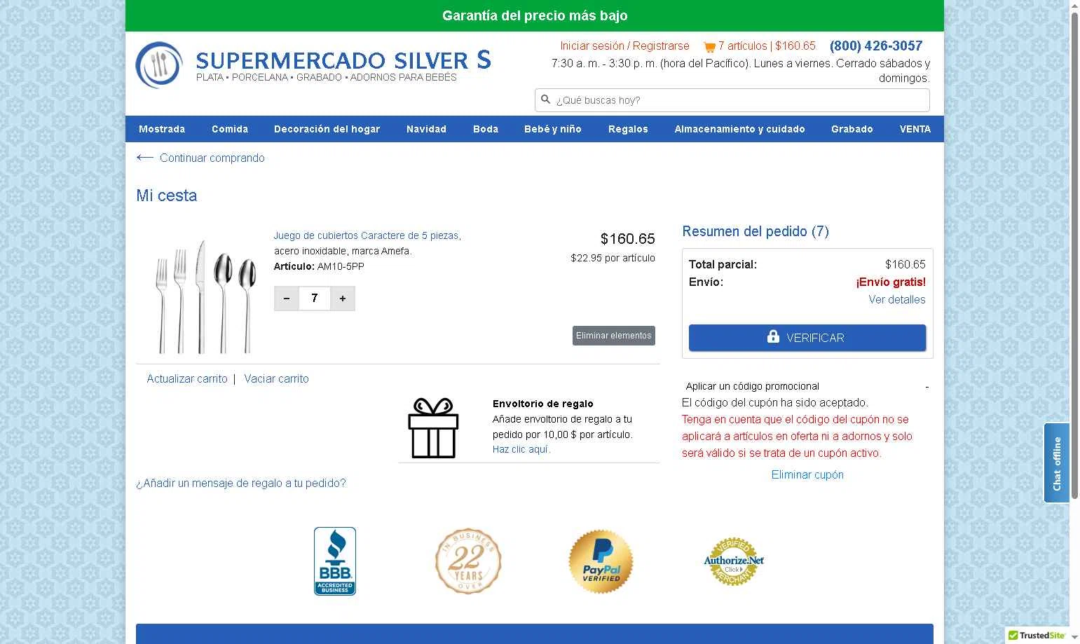 Silver Superstore checkout page showing Silver Superstore promo code box | Screenshot taken by SimplyCodes community member on Nov 10, 2025