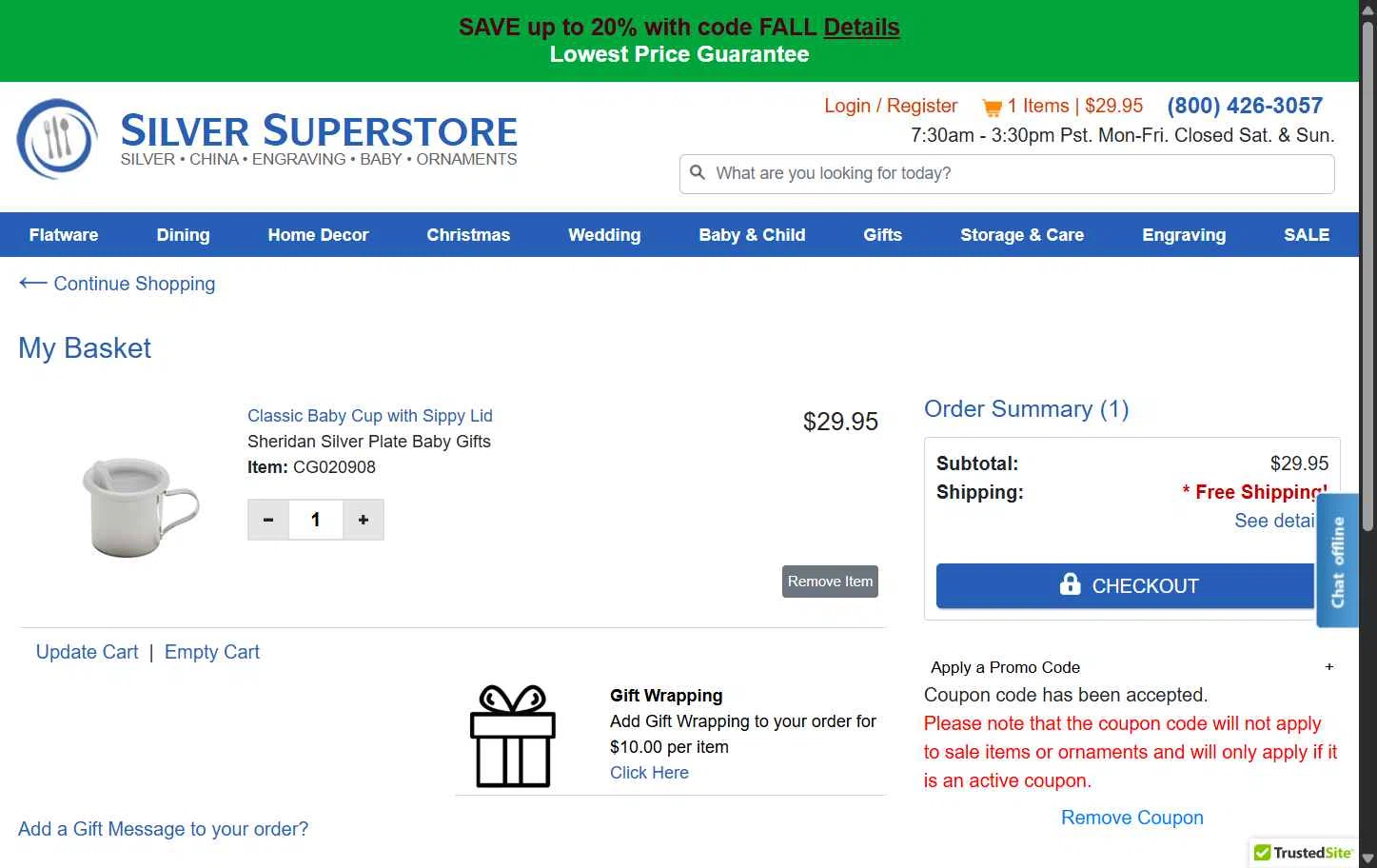 Silver Superstore checkout page showing Silver Superstore promo code box | Screenshot taken by SimplyCodes community member on Oct 18, 2025