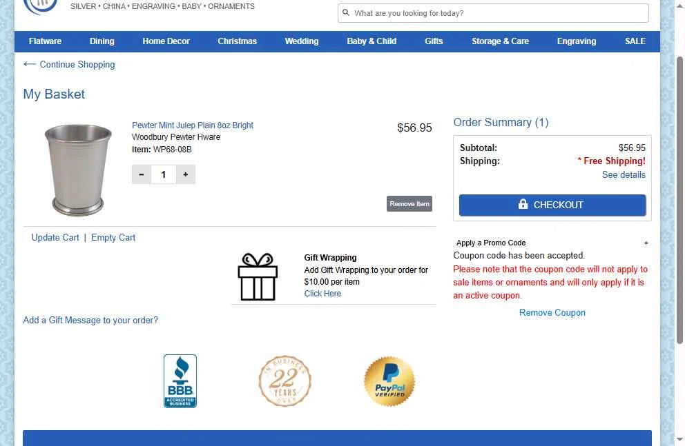 Silver Superstore checkout page showing Silver Superstore promo code box | Screenshot taken by SimplyCodes community member on Nov 2, 2025