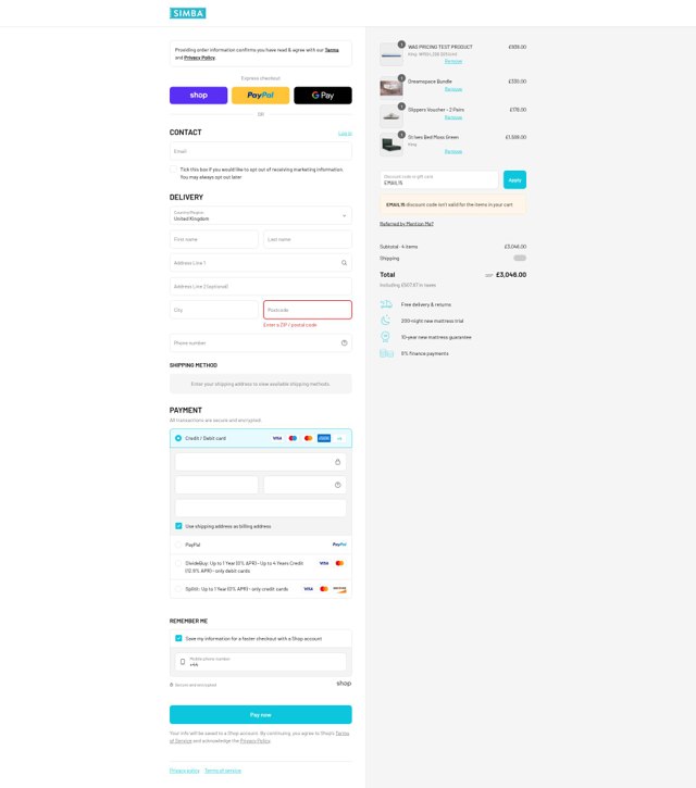 Simba checkout page showing Simba discount code box | Screenshot taken by SimplyCodes community member on Sep 2, 2025
