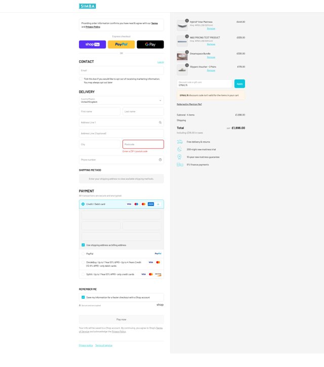 Simba checkout page showing Simba discount code box | Screenshot taken by SimplyCodes community member on Aug 21, 2025