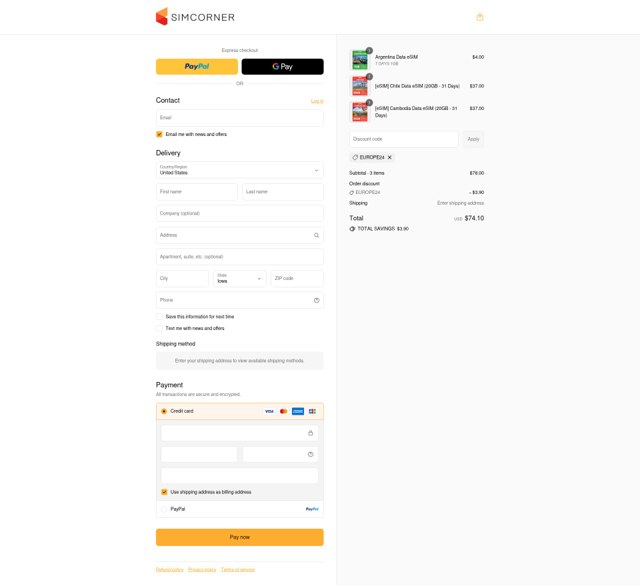 SimCorner checkout page showing SimCorner discount code box | Screenshot taken by SimplyCodes community member on Aug 29, 2025