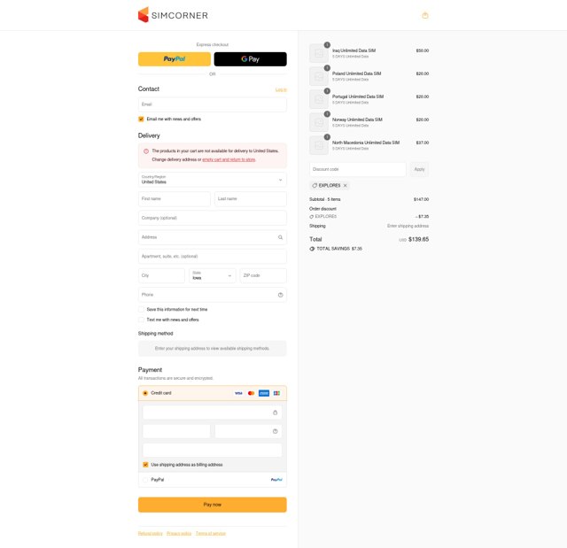 SimCorner checkout page showing SimCorner discount code box | Screenshot taken by SimplyCodes community member on Sep 2, 2025