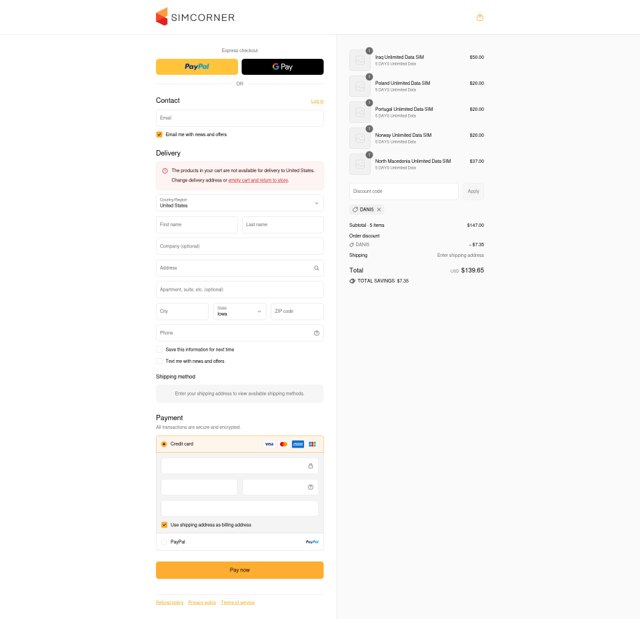 SimCorner checkout page showing SimCorner discount code box | Screenshot taken by SimplyCodes community member on Sep 2, 2025