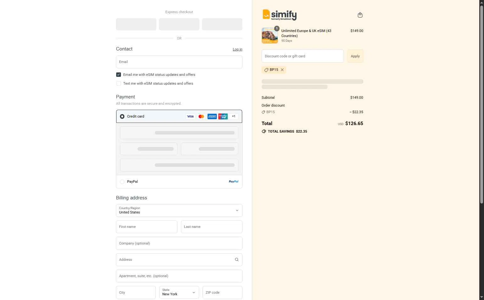 Simify checkout page showing Simify discount code box | Screenshot taken by SimplyCodes community member on Sep 4, 2025