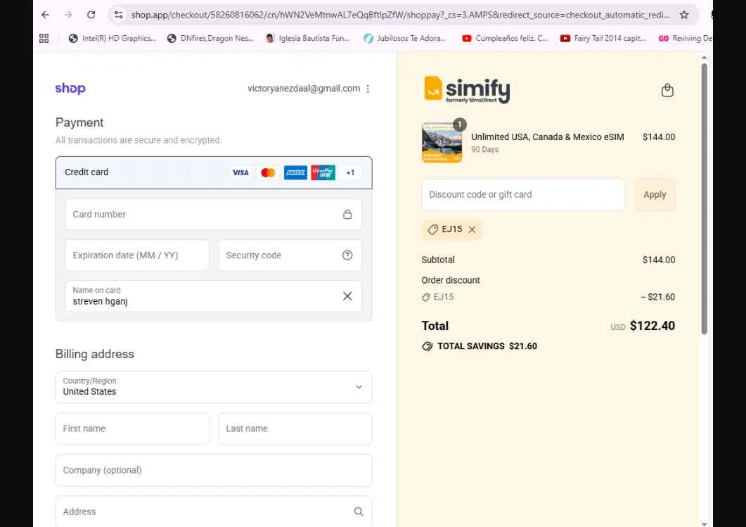 Simify checkout page showing Simify discount code box | Screenshot taken by SimplyCodes community member on Sep 2, 2025