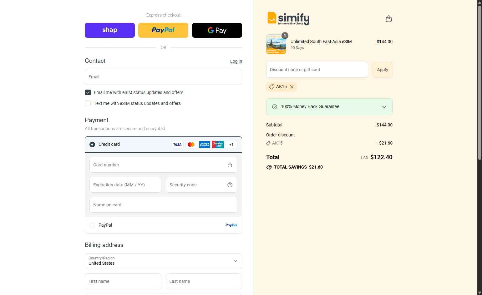 Simify checkout page showing Simify discount code box | Screenshot taken by SimplyCodes community member on Sep 4, 2025