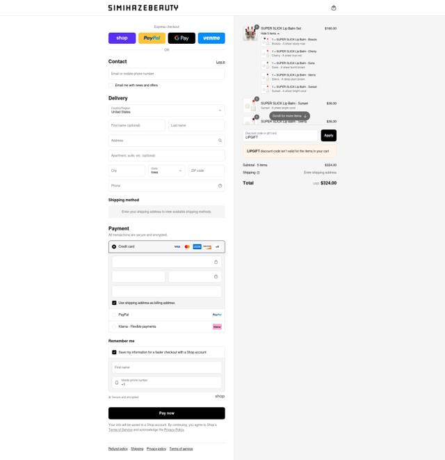SIMIHAZE BEAUTY checkout page showing SIMIHAZE BEAUTY promo code box | Screenshot taken by SimplyCodes community member on Sep 9, 2025