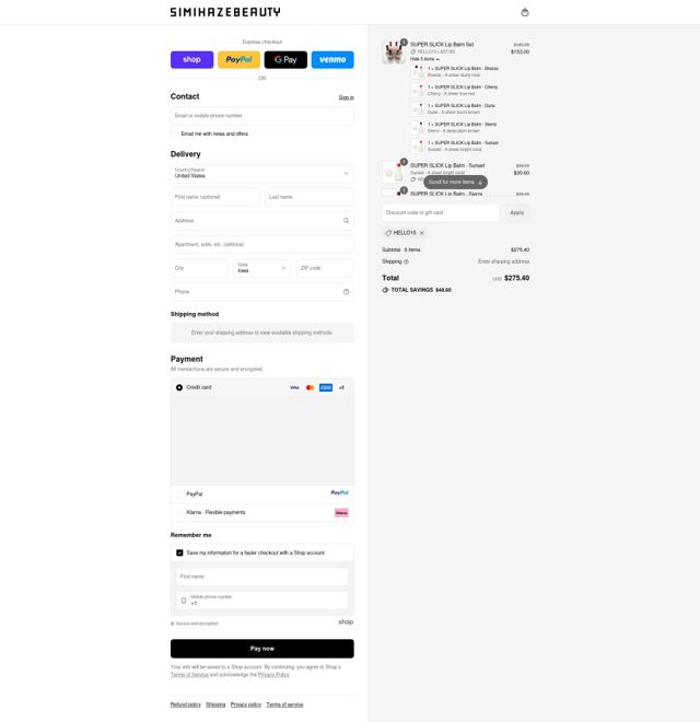SIMIHAZE BEAUTY checkout page showing SIMIHAZE BEAUTY promo code box | Screenshot taken by SimplyCodes community member on Sep 13, 2025