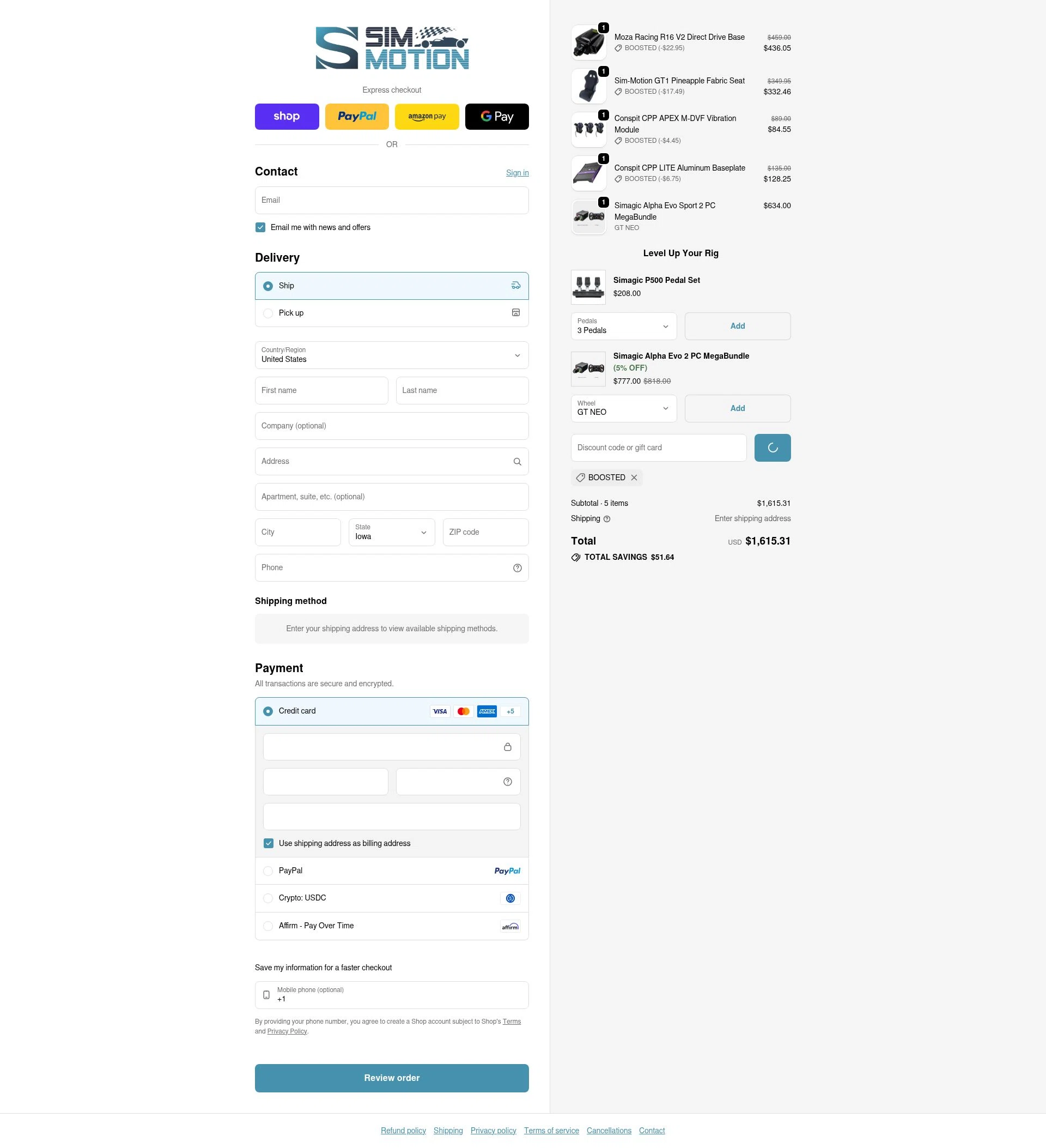 Sim-Motion US checkout page showing Sim-Motion US promo code box | Screenshot taken by SimplyCodes community member on Feb 8, 2026