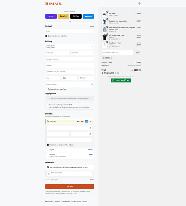 Simms checkout page showing Simms coupon code box | Screenshot taken by SimplyCodes community member on Sep 11, 2025