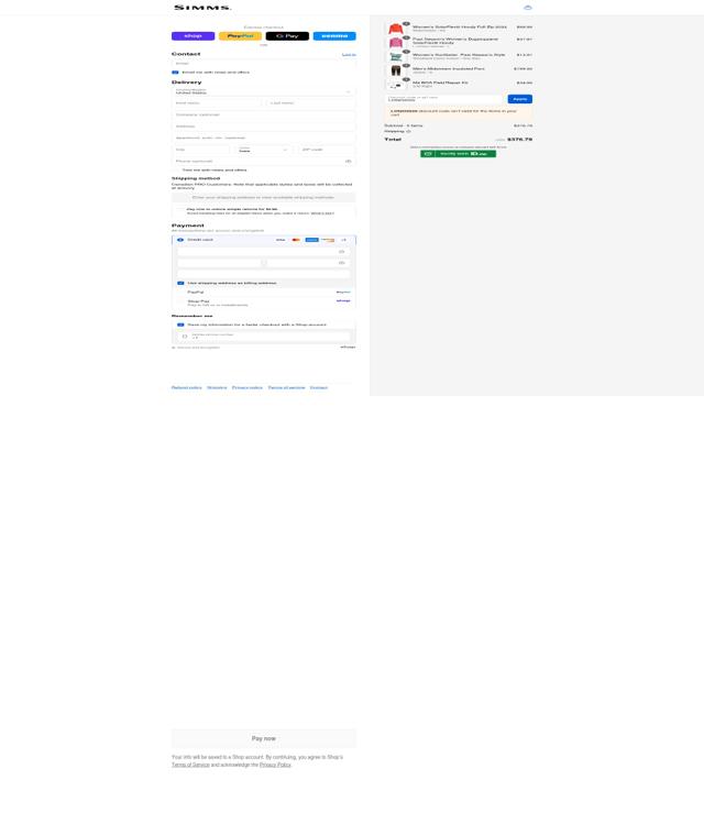 Simms checkout page showing Simms coupon code box | Screenshot taken by SimplyCodes community member on Aug 29, 2025