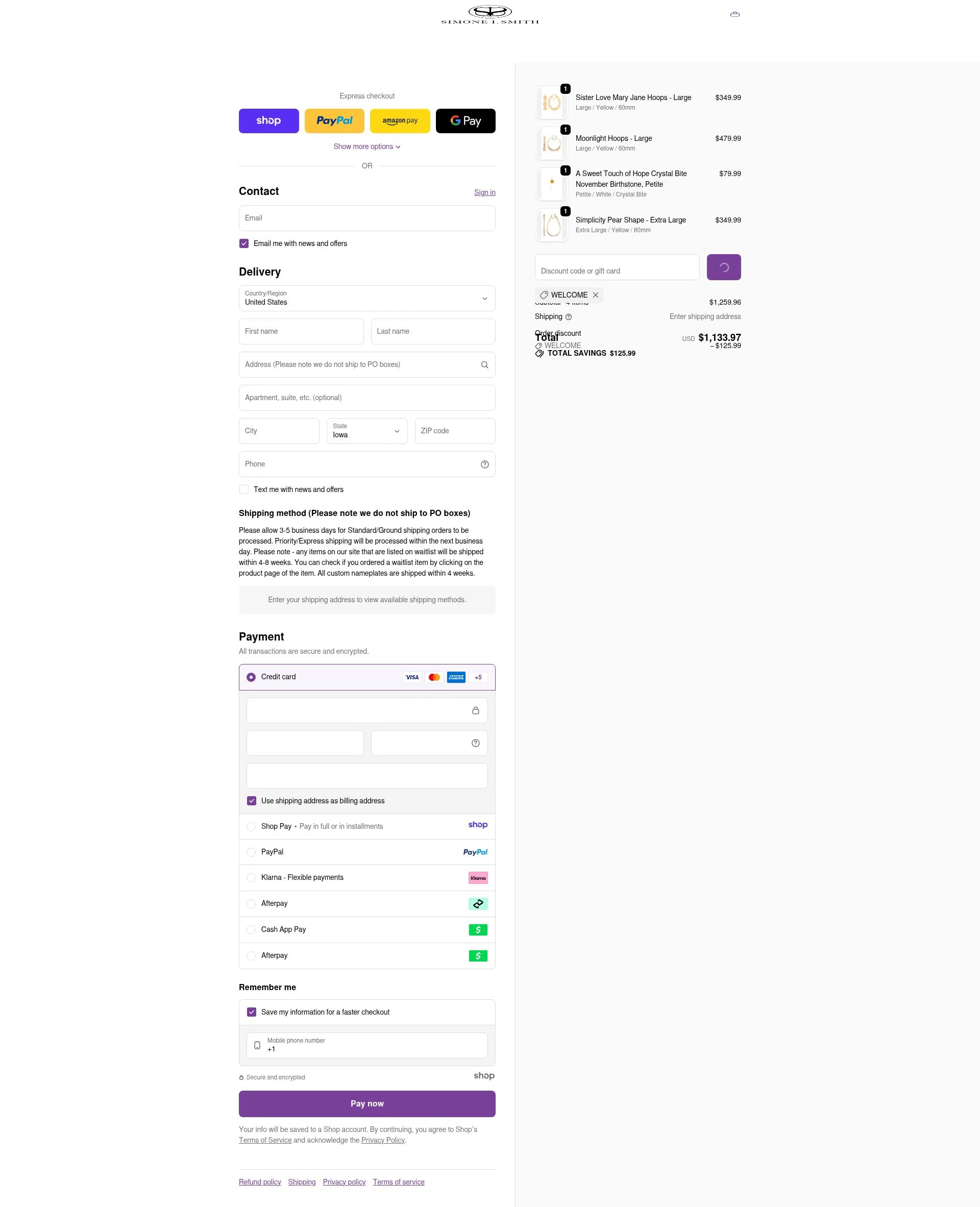 Simone I. Smith checkout page showing Simone I. Smith discount code box | Screenshot taken by SimplyCodes community member on Dec 18, 2025