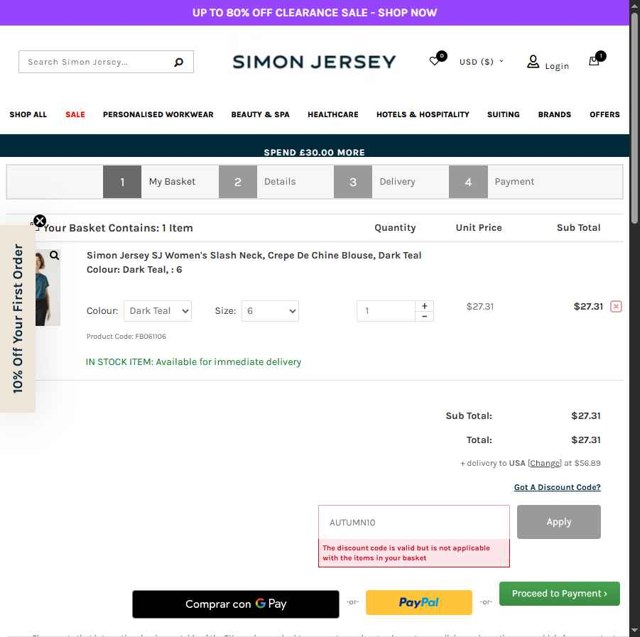 Simon Jersey checkout page showing Simon Jersey discount code box | Screenshot taken by SimplyCodes community member on Jul 5, 2025