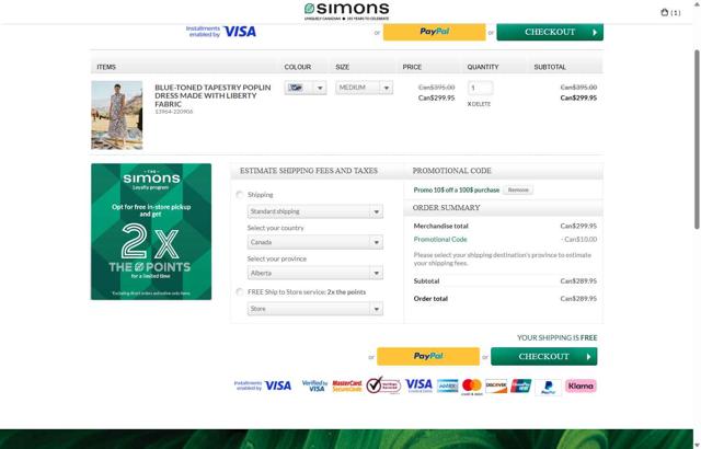 Simons checkout page showing Simons promo code box | Screenshot taken by SimplyCodes community member on May 21, 2025