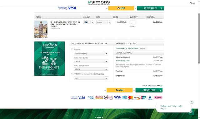 Simons checkout page showing Simons promo code box | Screenshot taken by SimplyCodes community member on Apr 22, 2025