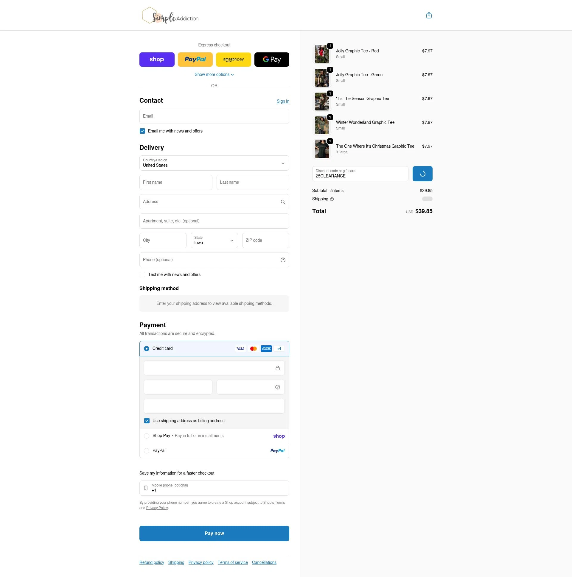 Simple Addiction checkout page showing Simple Addiction coupon code box | Screenshot taken by SimplyCodes community member on Feb 17, 2026