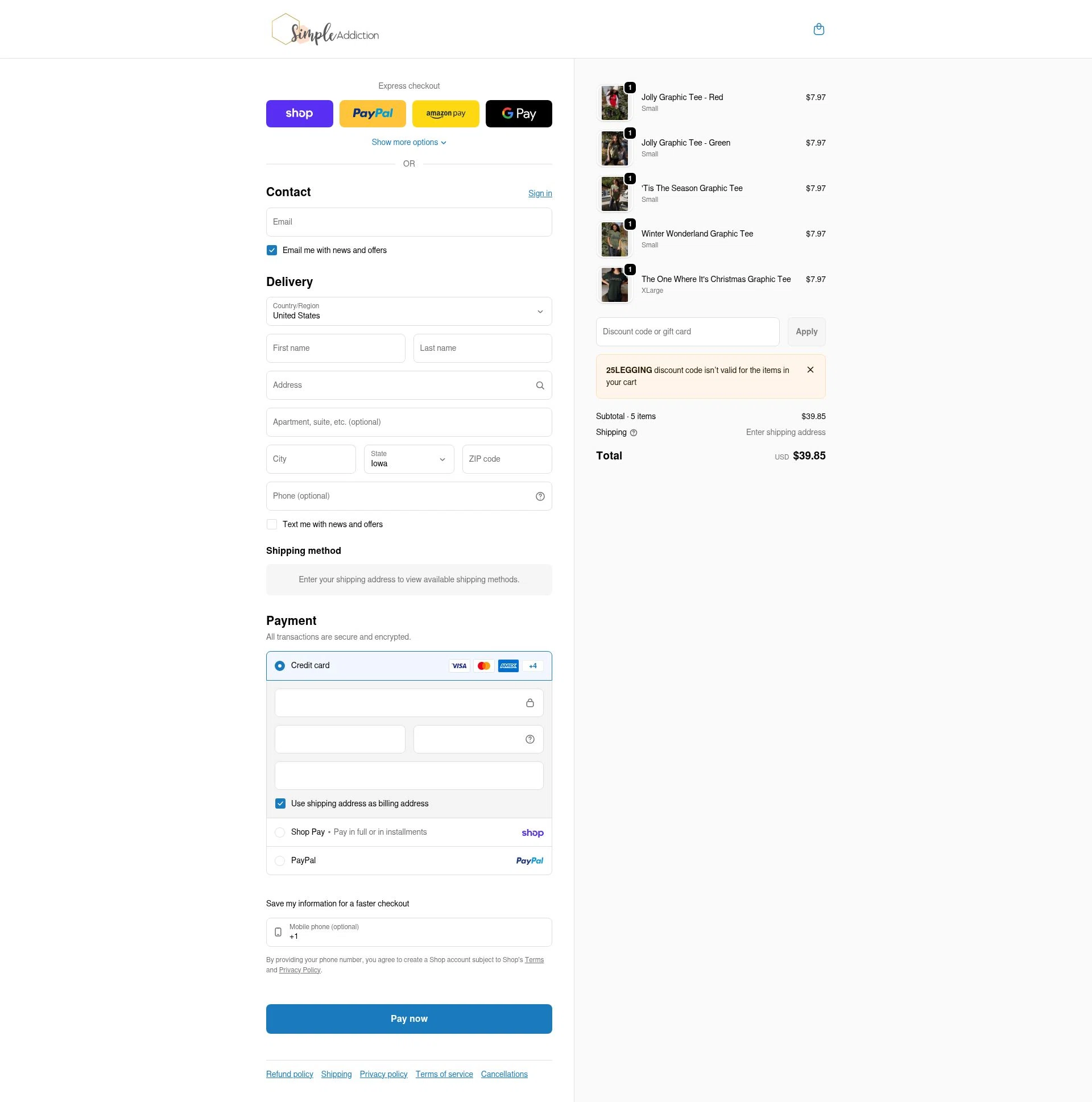 Simple Addiction checkout page showing Simple Addiction coupon code box | Screenshot taken by SimplyCodes community member on Feb 17, 2026