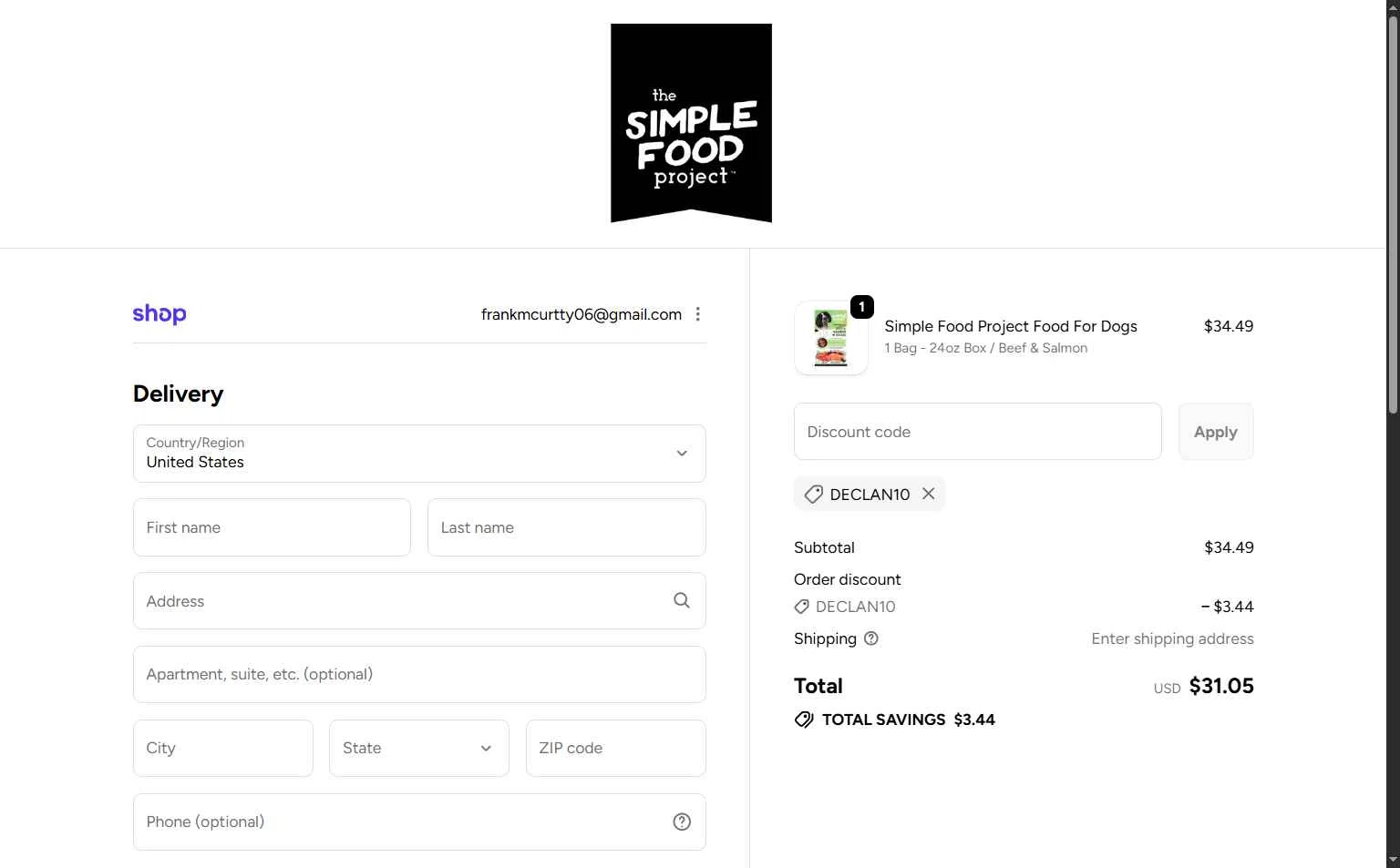 Simple Food Project checkout page showing Simple Food Project promo code box | Screenshot taken by SimplyCodes community member on Jan 30, 2026
