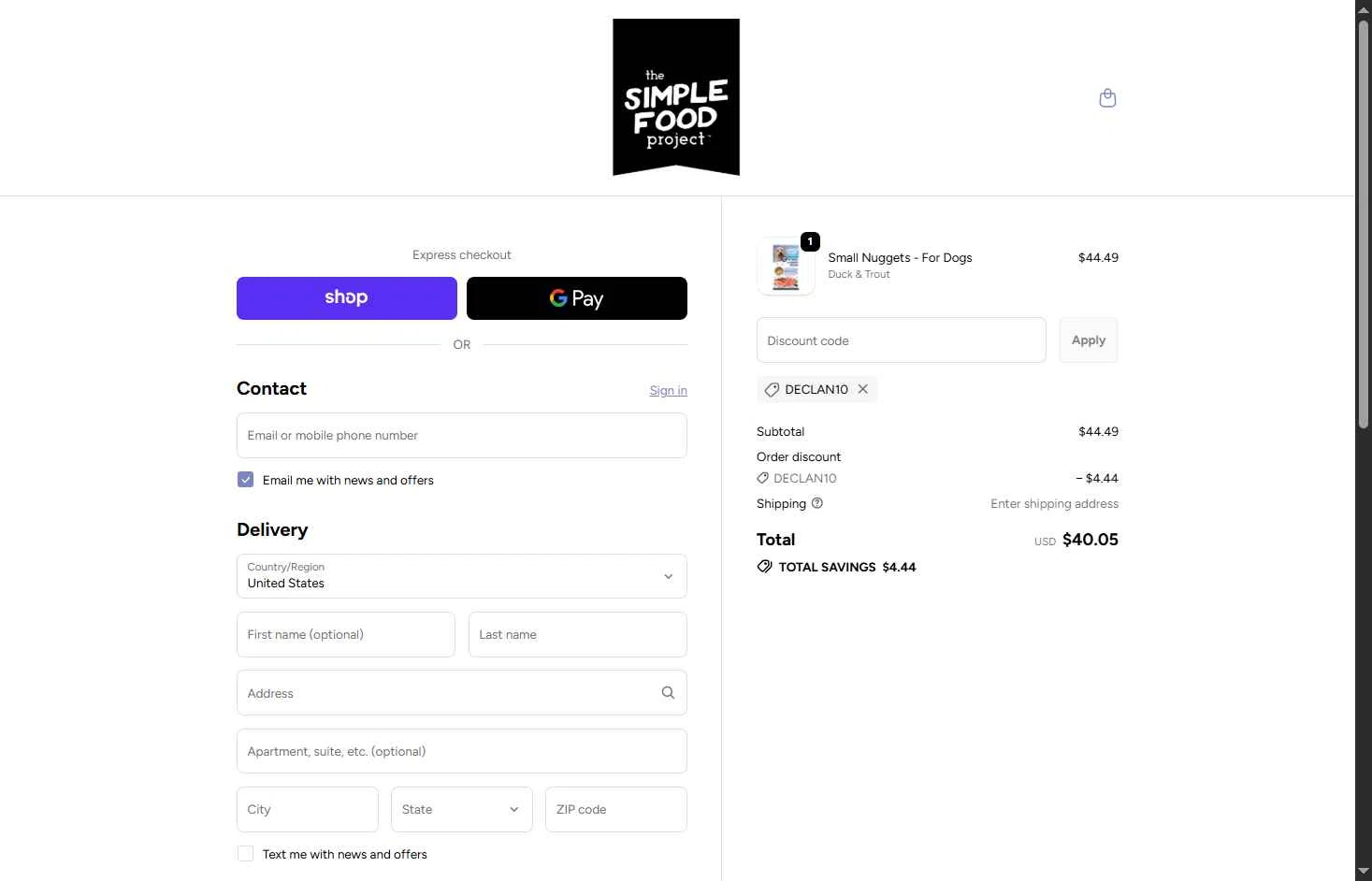 Simple Food Project checkout page showing Simple Food Project promo code box | Screenshot taken by SimplyCodes community member on Dec 24, 2025