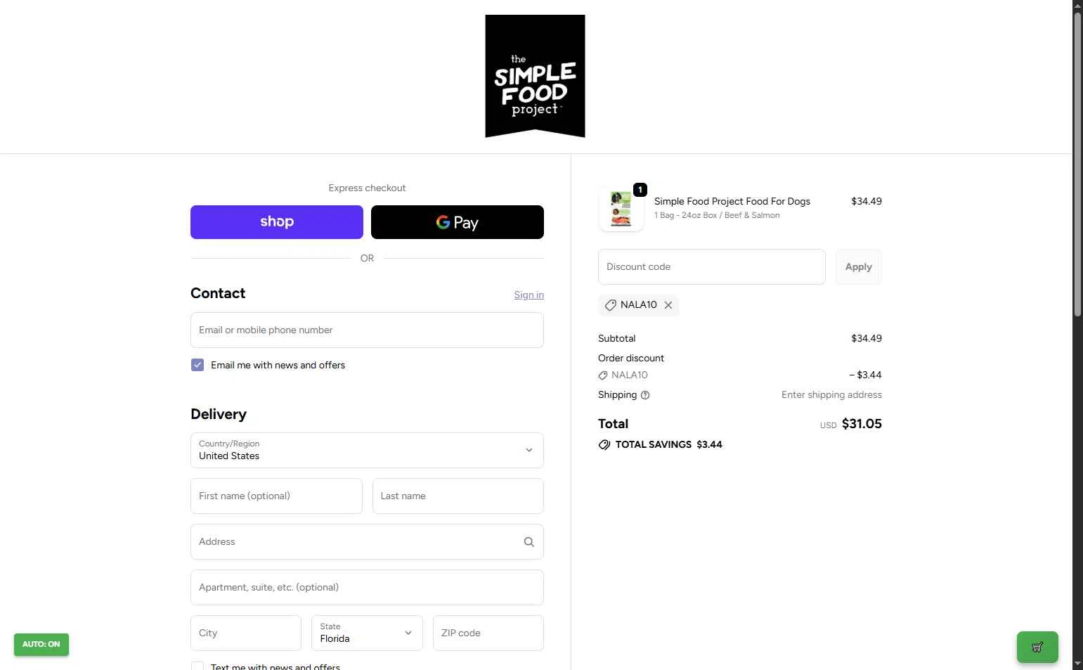 Simple Food Project checkout page showing Simple Food Project promo code box | Screenshot taken by SimplyCodes community member on Dec 14, 2025