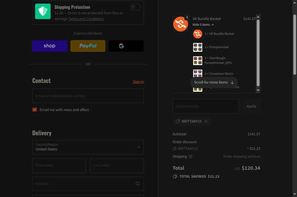 Simple Kneads checkout page showing Simple Kneads coupon code box | Screenshot taken by SimplyCodes community member on Jan 14, 2026