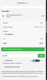 SAVE25 coupon verification screenshot