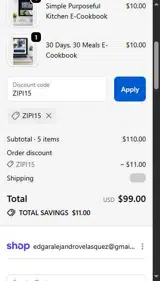 ZIPI15 coupon verification screenshot