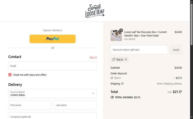 Simple Loose Leaf checkout page showing Simple Loose Leaf discount code box | Screenshot taken by SimplyCodes community member on Sep 11, 2025