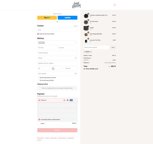 Simple Loose Leaf checkout page showing Simple Loose Leaf discount code box | Screenshot taken by SimplyCodes community member on Sep 10, 2025