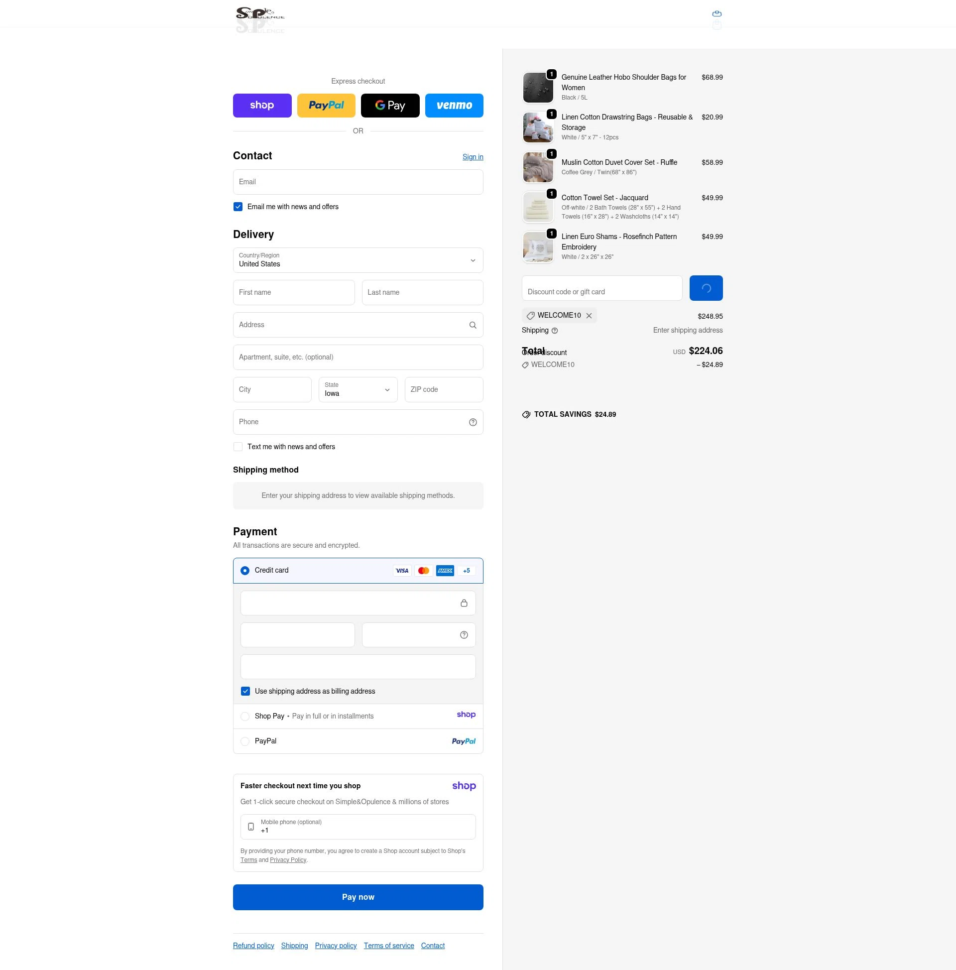 Simple&Opulence checkout page showing Simple&Opulence promo code box | Screenshot taken by SimplyCodes community member on Jan 8, 2026