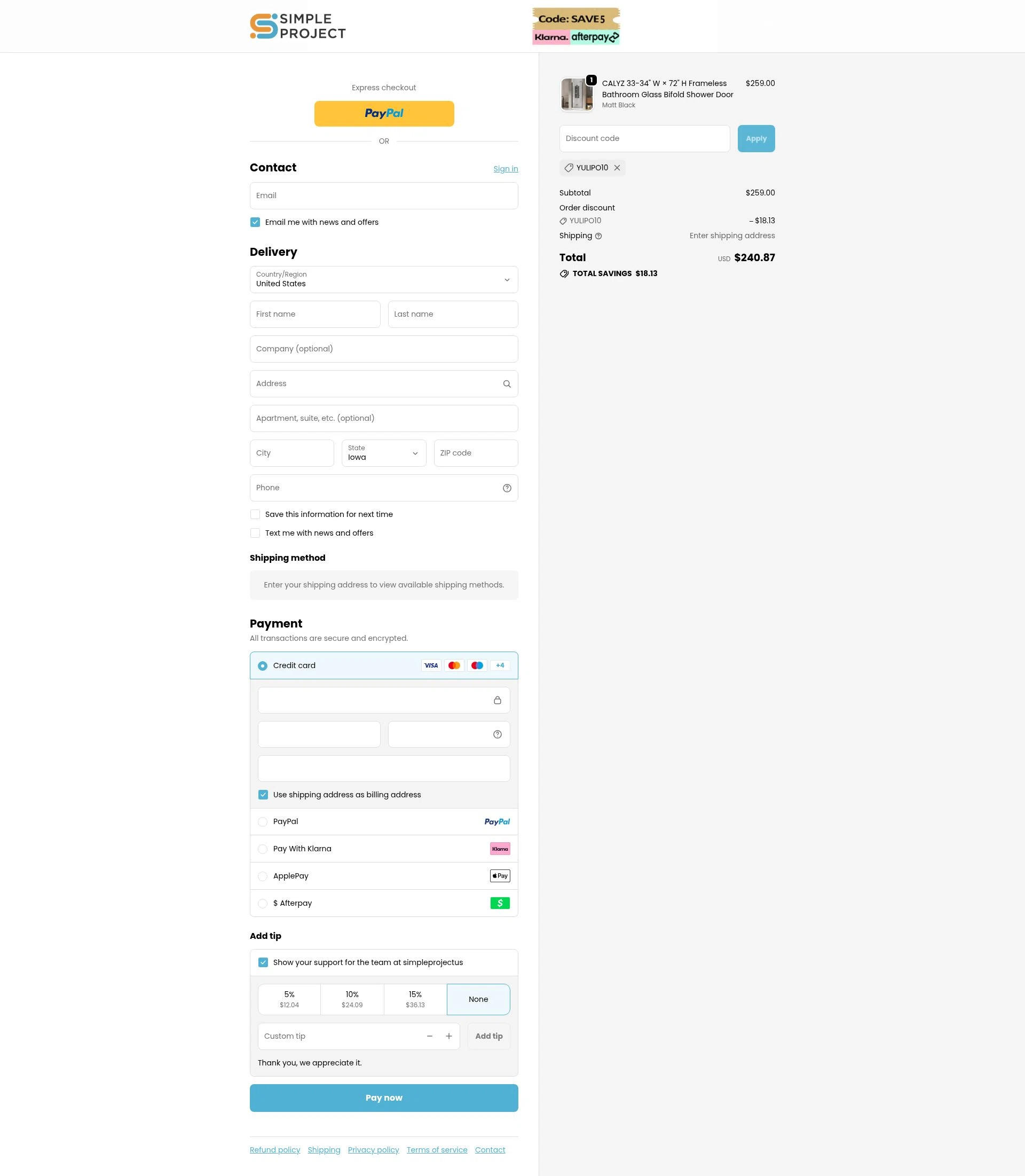 Simple Project checkout page showing Simple Project promo code box | Screenshot taken by SimplyCodes community member on Jan 10, 2026