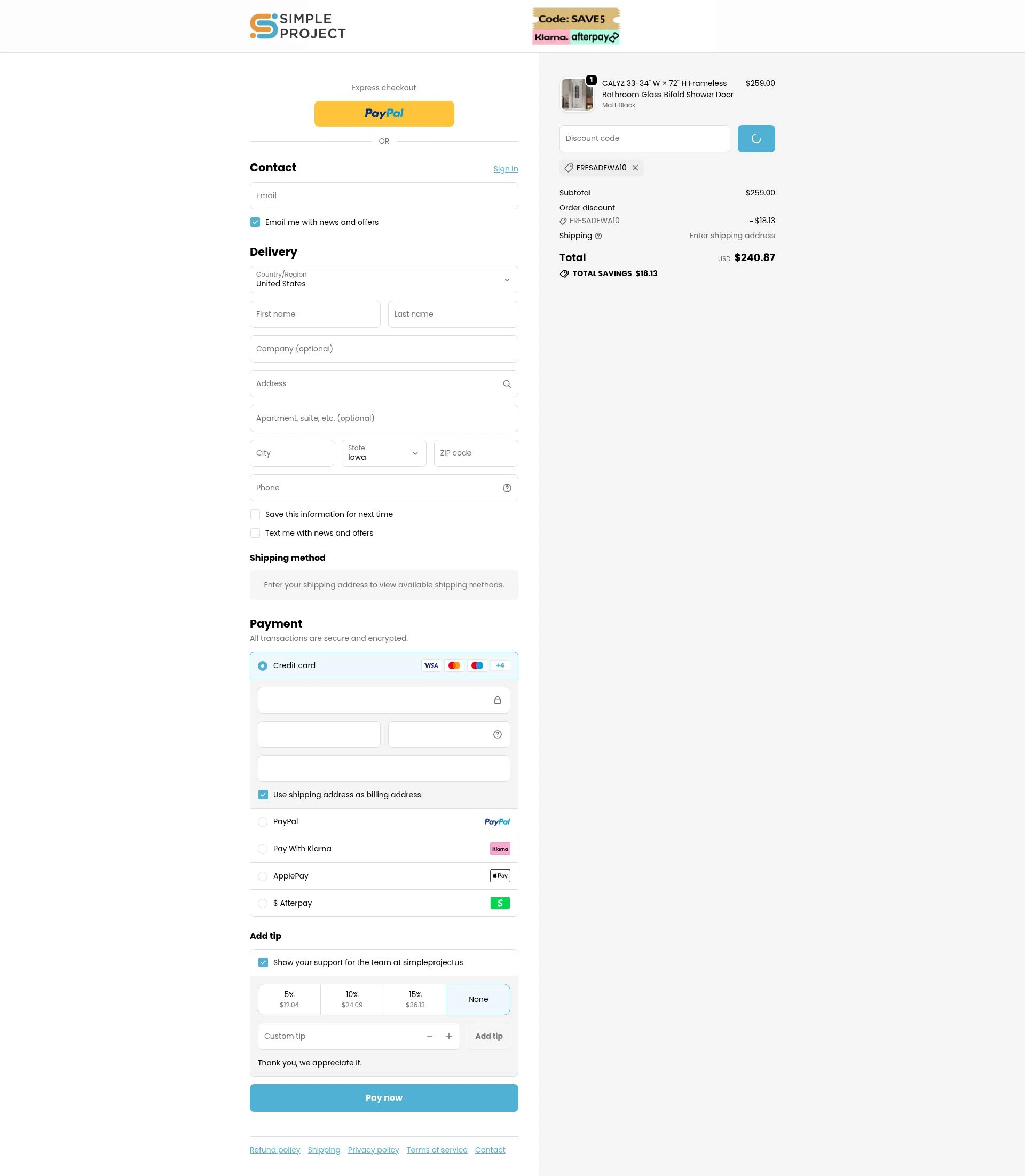 Simple Project checkout page showing Simple Project promo code box | Screenshot taken by SimplyCodes community member on Jan 10, 2026