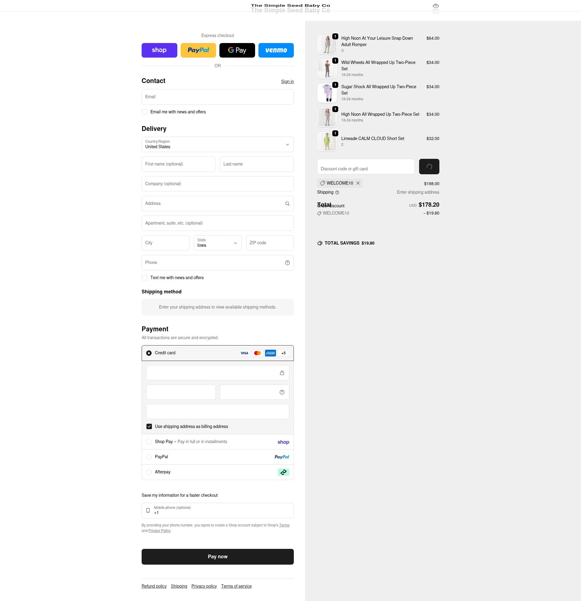Simple Seed Baby checkout page showing Simple Seed Baby discount code box | Screenshot taken by SimplyCodes community member on Jan 31, 2026