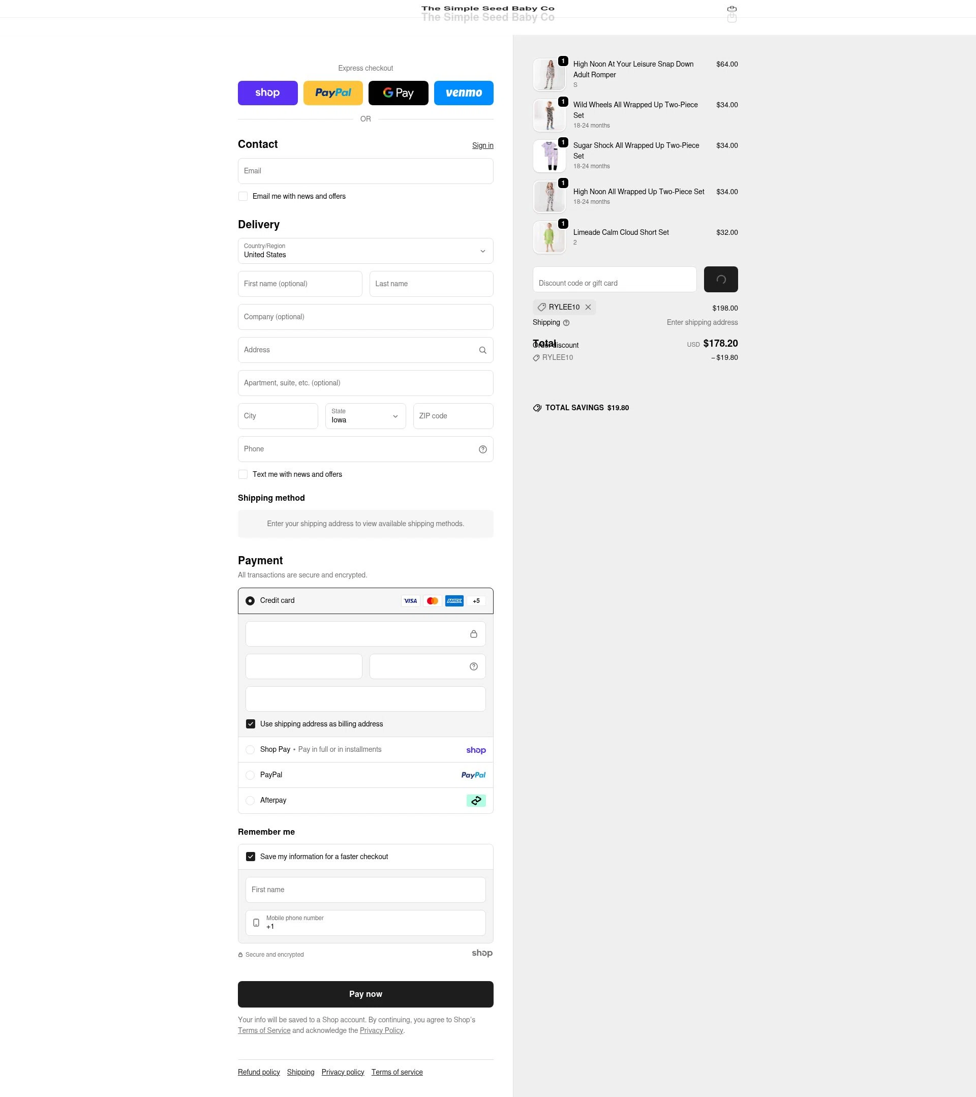 Simple Seed Baby checkout page showing Simple Seed Baby discount code box | Screenshot taken by SimplyCodes community member on Jan 27, 2026