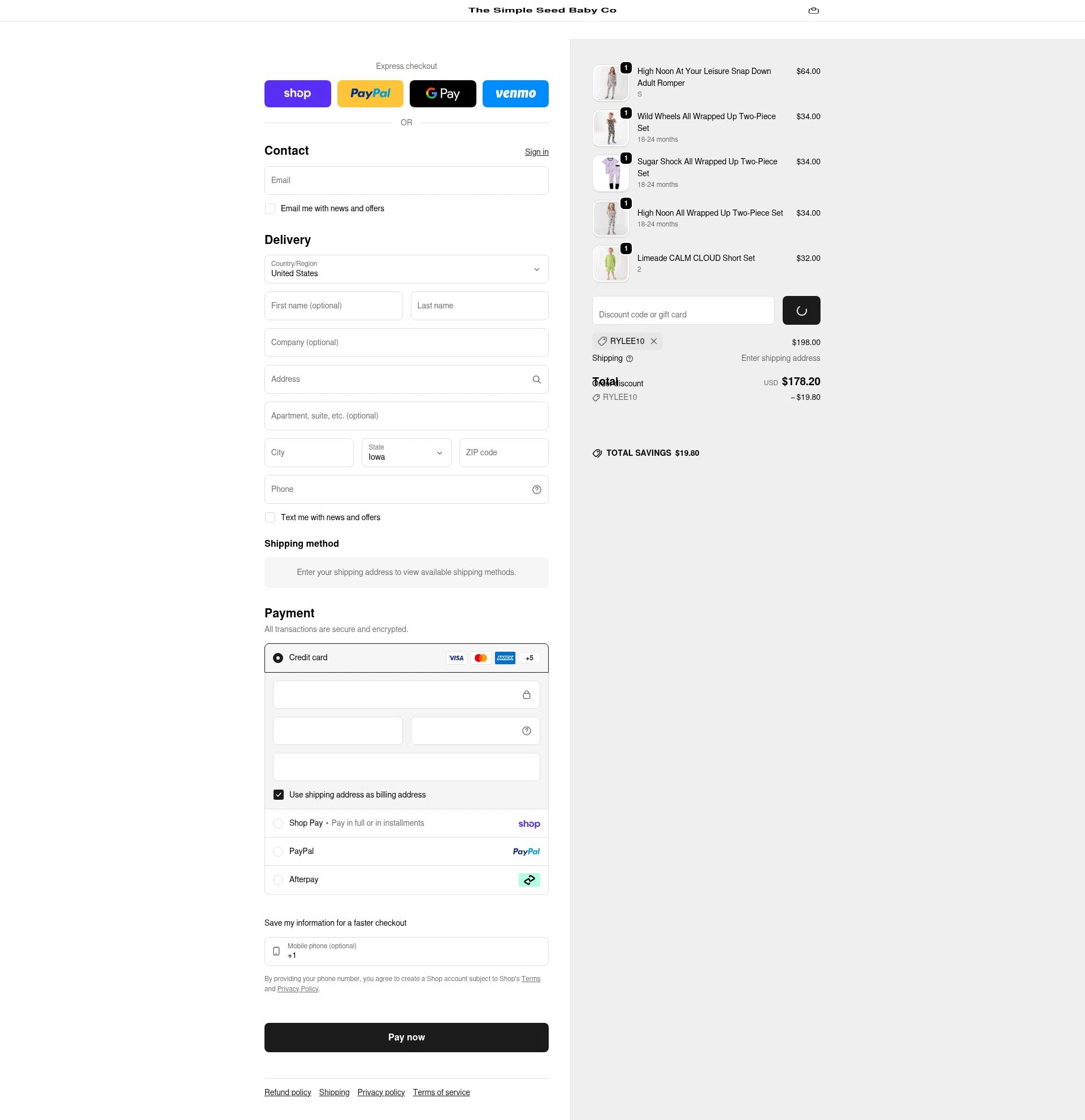 Simple Seed Baby checkout page showing Simple Seed Baby discount code box | Screenshot taken by SimplyCodes community member on Feb 4, 2026