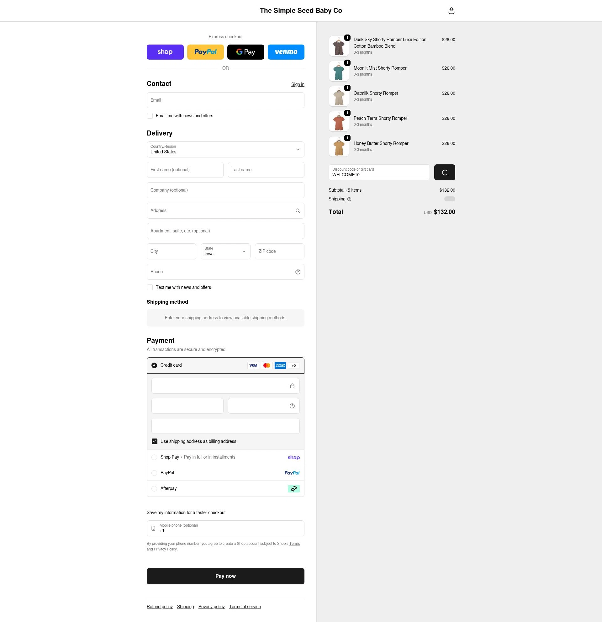 Simple Seed Baby checkout page showing Simple Seed Baby discount code box | Screenshot taken by SimplyCodes community member on Feb 9, 2026