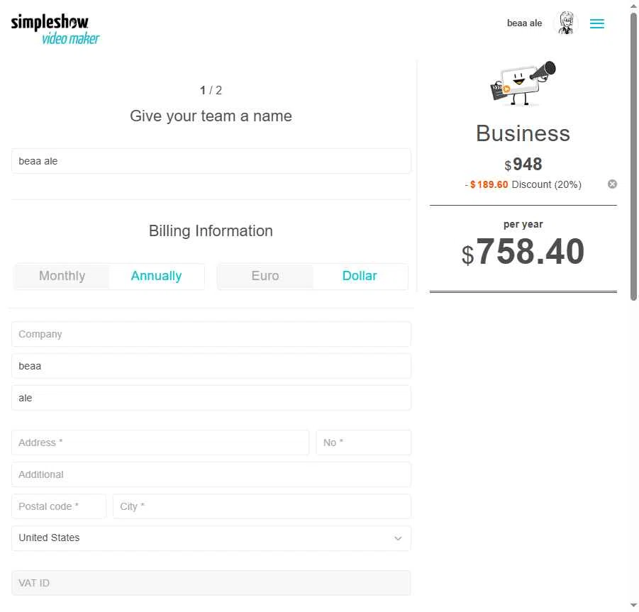 simpleshow checkout page showing simpleshow promo code box | Screenshot taken by SimplyCodes community member on Dec 5, 2025