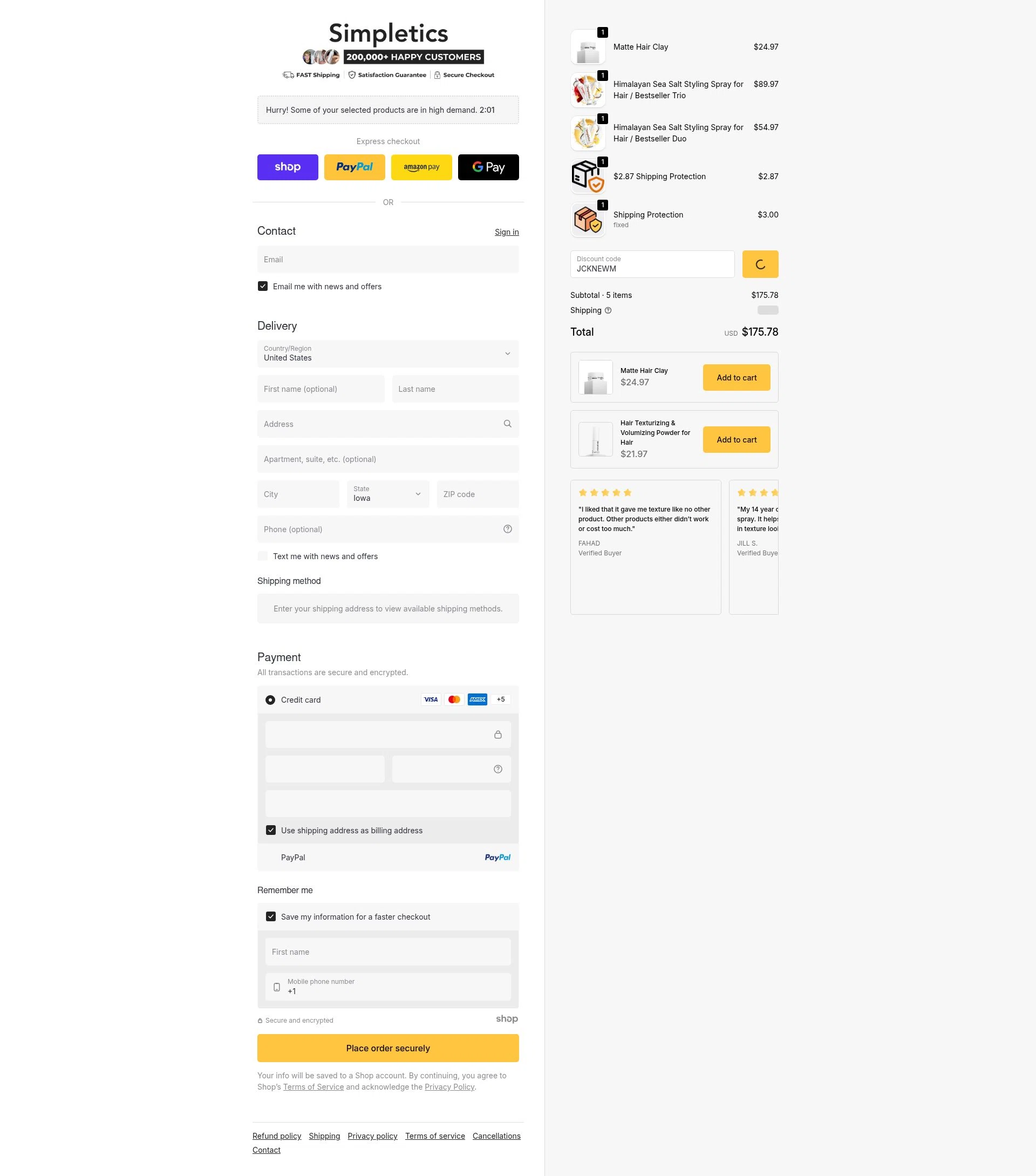 Simpletics checkout page showing Simpletics discount code box | Screenshot taken by SimplyCodes community member on Jan 8, 2026