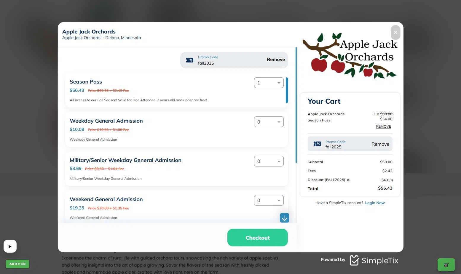 SimpleTix checkout page showing SimpleTix promo code box | Screenshot taken by SimplyCodes community member on Jan 31, 2026