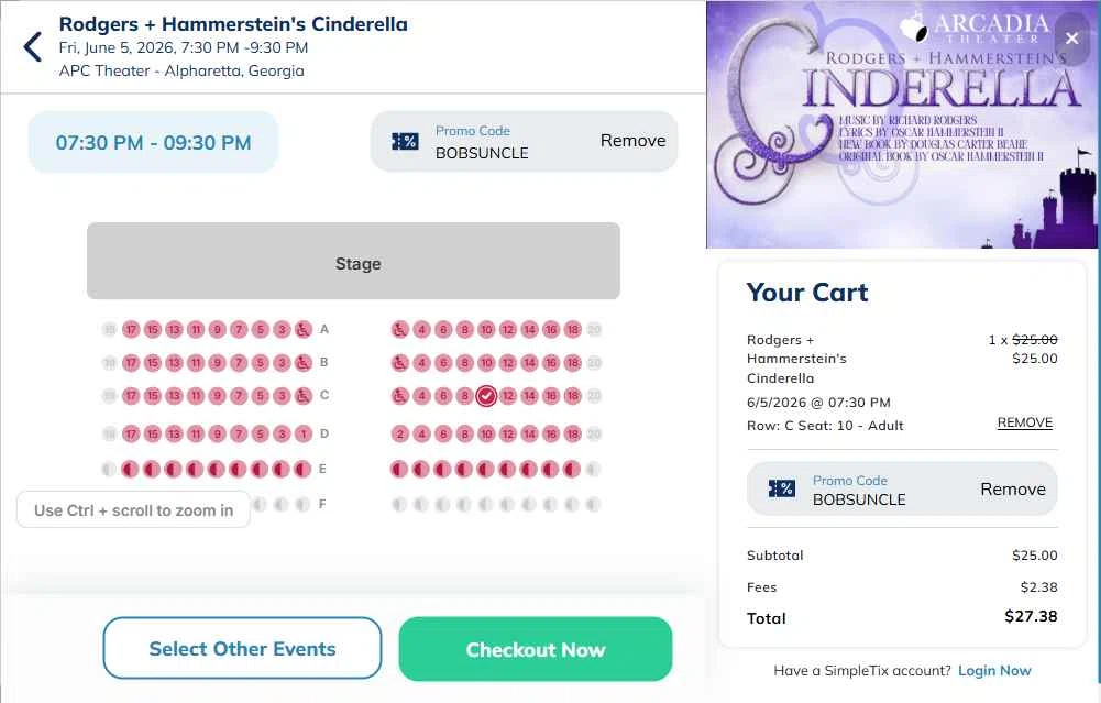 SimpleTix checkout page showing SimpleTix promo code box | Screenshot taken by SimplyCodes community member on Nov 13, 2025