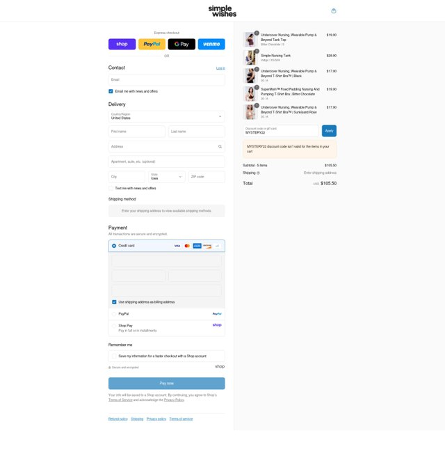 Simple Wishes checkout page showing Simple Wishes promo code box | Screenshot taken by SimplyCodes community member on Sep 8, 2025