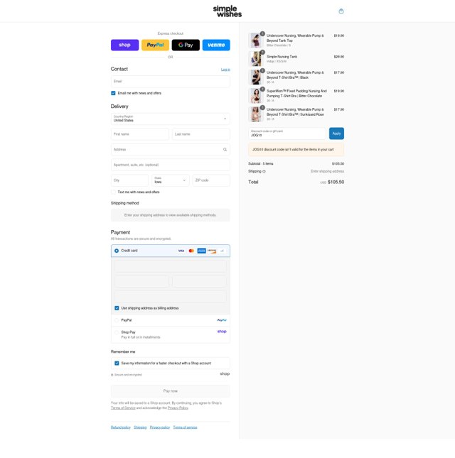 Simple Wishes checkout page showing Simple Wishes promo code box | Screenshot taken by SimplyCodes community member on Sep 8, 2025