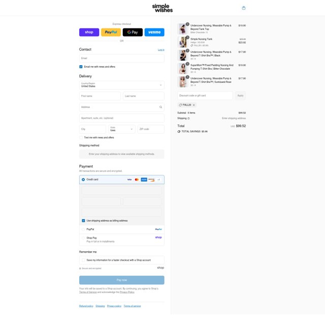 Simple Wishes checkout page showing Simple Wishes promo code box | Screenshot taken by SimplyCodes community member on Sep 8, 2025