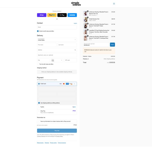 Simple Wishes checkout page showing Simple Wishes promo code box | Screenshot taken by SimplyCodes community member on Sep 8, 2025