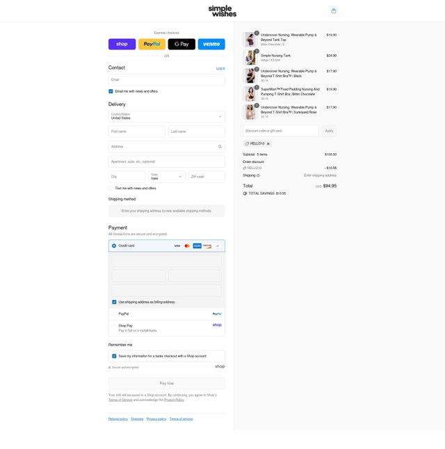Simple Wishes checkout page showing Simple Wishes promo code box | Screenshot taken by SimplyCodes community member on Sep 8, 2025
