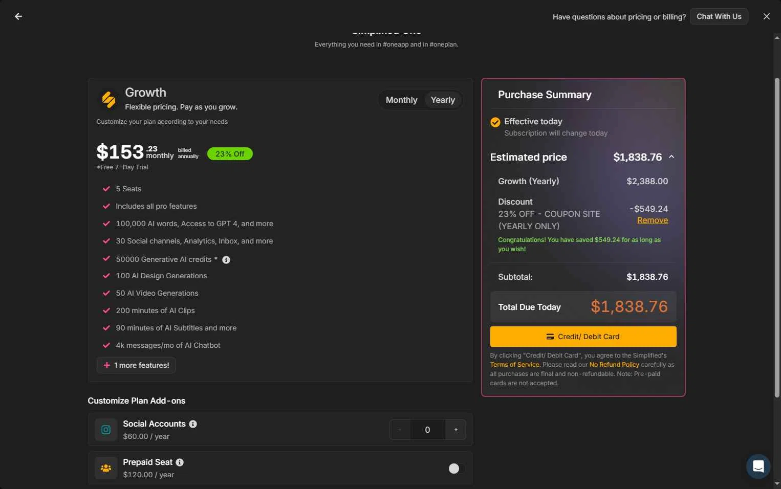 Simplified checkout page showing Simplified coupon code box | Screenshot taken by SimplyCodes community member on Jan 19, 2026