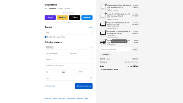 Simpli Home checkout page showing Simpli Home coupon code box | Screenshot taken by SimplyCodes community member on Sep 4, 2025