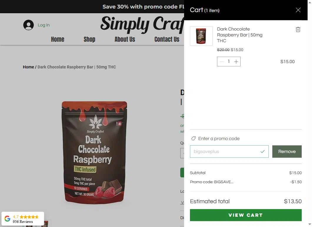 Simply Crafted CBD checkout page showing Simply Crafted CBD promo code box | Screenshot taken by SimplyCodes community member on Feb 12, 2026